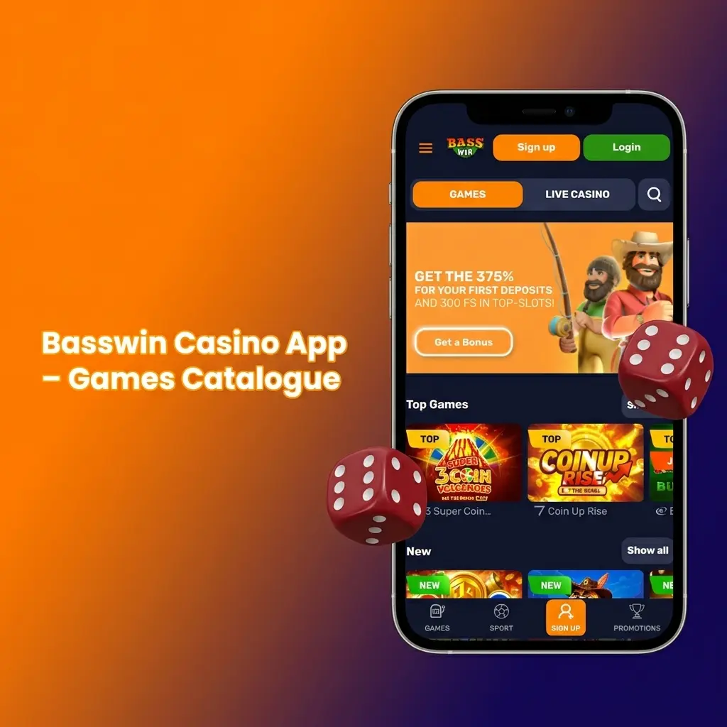 Basswin casino app games catalogue on mobile device