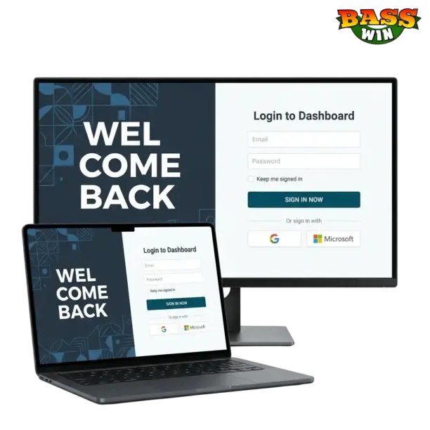 Basswin login page showing secure account access with SSL encryption and 2FA for sports betting and casino games