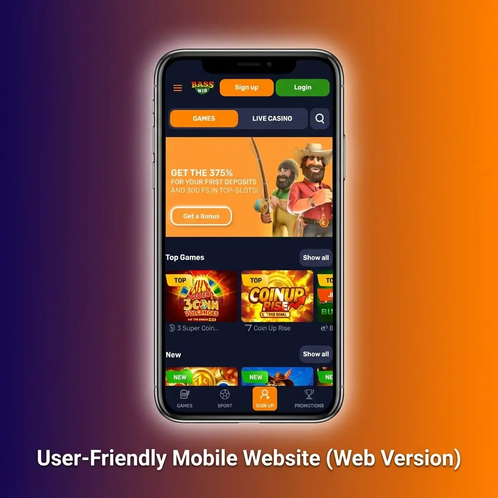 Basswin mobile website open in a browser on a smartphone